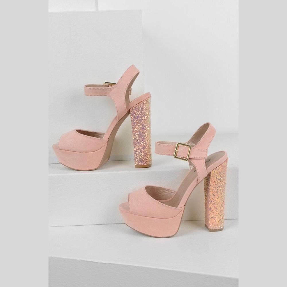 chunky glitter peep toe heel - Picture 2 of 4